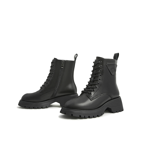 Teenmix/天美意2021冬商场同款简约英伦风马丁靴单绒女皮中靴BC081DD1