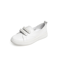 Teenmix/天美意2022春新款小白鞋珍珠水晶魔术贴女休闲板鞋NXB17AA2
