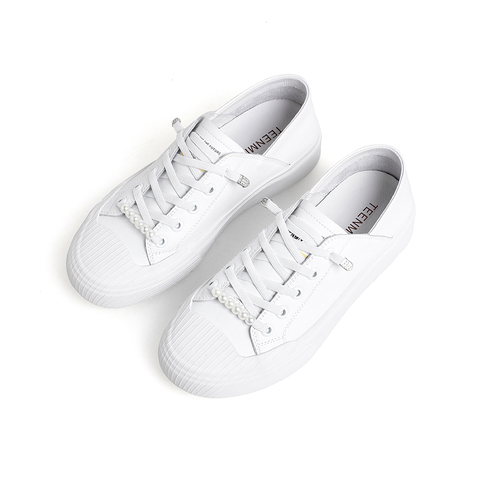 Teenmix/天美意2022春新款小白鞋珍珠可踩式女休闲板鞋NXB21AA2