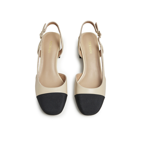 天美意2023夏新款商场同款拼色小香风气质粗高跟女凉鞋BG051BH3