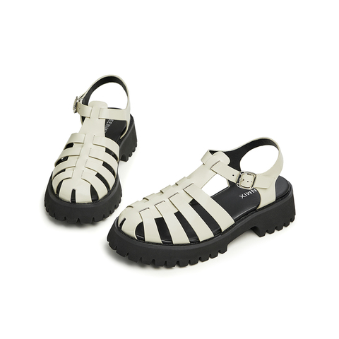 天美意2023夏新款商场同款镂空条带复古简约罗马鞋女凉鞋CX345BH3