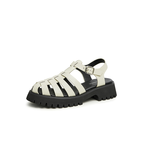 天美意2023夏新款商场同款镂空条带复古简约罗马鞋女凉鞋CX345BH3