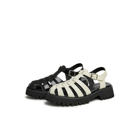 天美意2023夏新款商场同款镂空条带复古简约罗马鞋女凉鞋CX345BH3