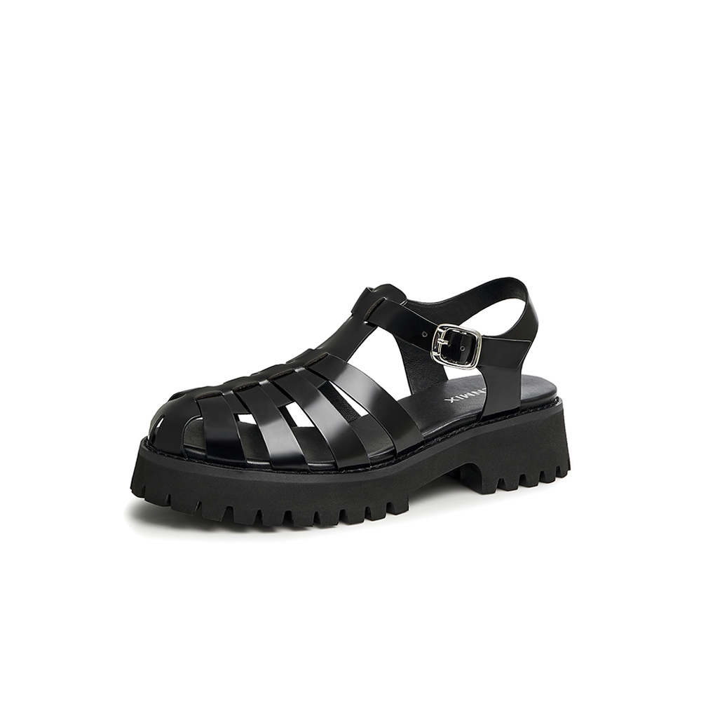 天美意2023夏新款商场同款镂空条带复古简约罗马鞋女凉鞋CX345BH3