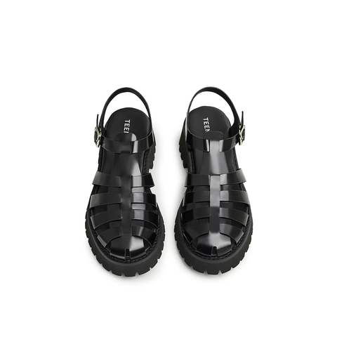 天美意2023夏新款商场同款镂空条带复古简约罗马鞋女凉鞋CX345BH3