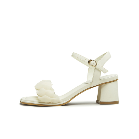 天美意2023夏新款商场同款粗跟一字带气质时装女凉鞋BG671BL3