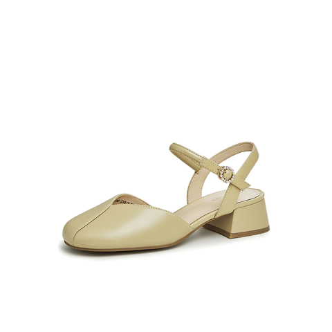 天美意2023夏新款商场同款简约气质百搭方跟包头女凉鞋CRW30BH3