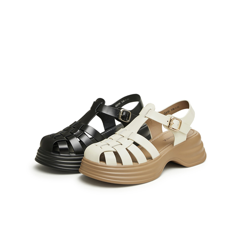 天美意2024夏新款商场同款猪笼鞋包头厚底女罗马凉鞋CLR30BH4