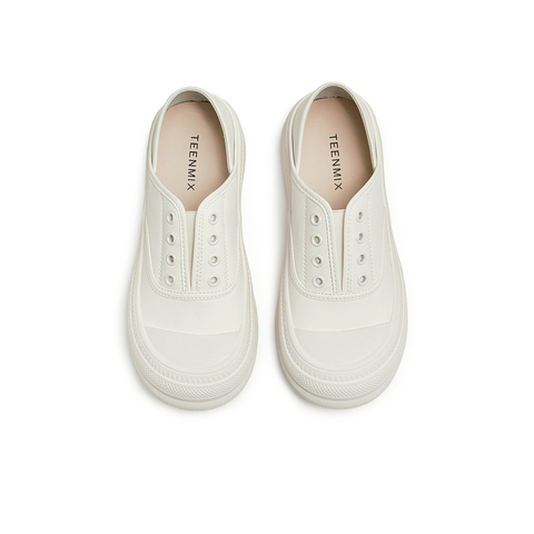 天美意2024秋新款商场同款缎面印花一脚蹬小白鞋女休闲鞋KJ003CM4