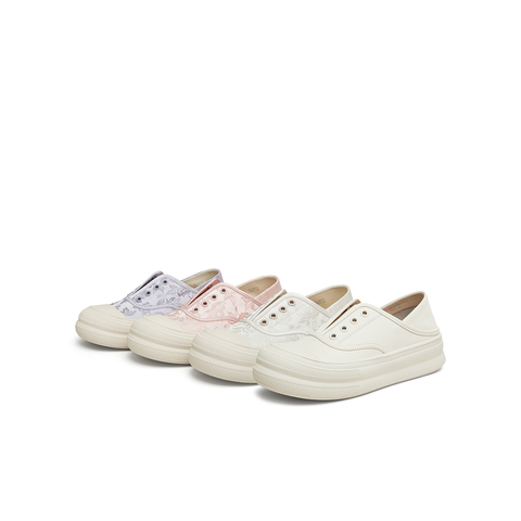 天美意2024秋新款商场同款缎面印花一脚蹬小白鞋女休闲鞋KJ003CM4