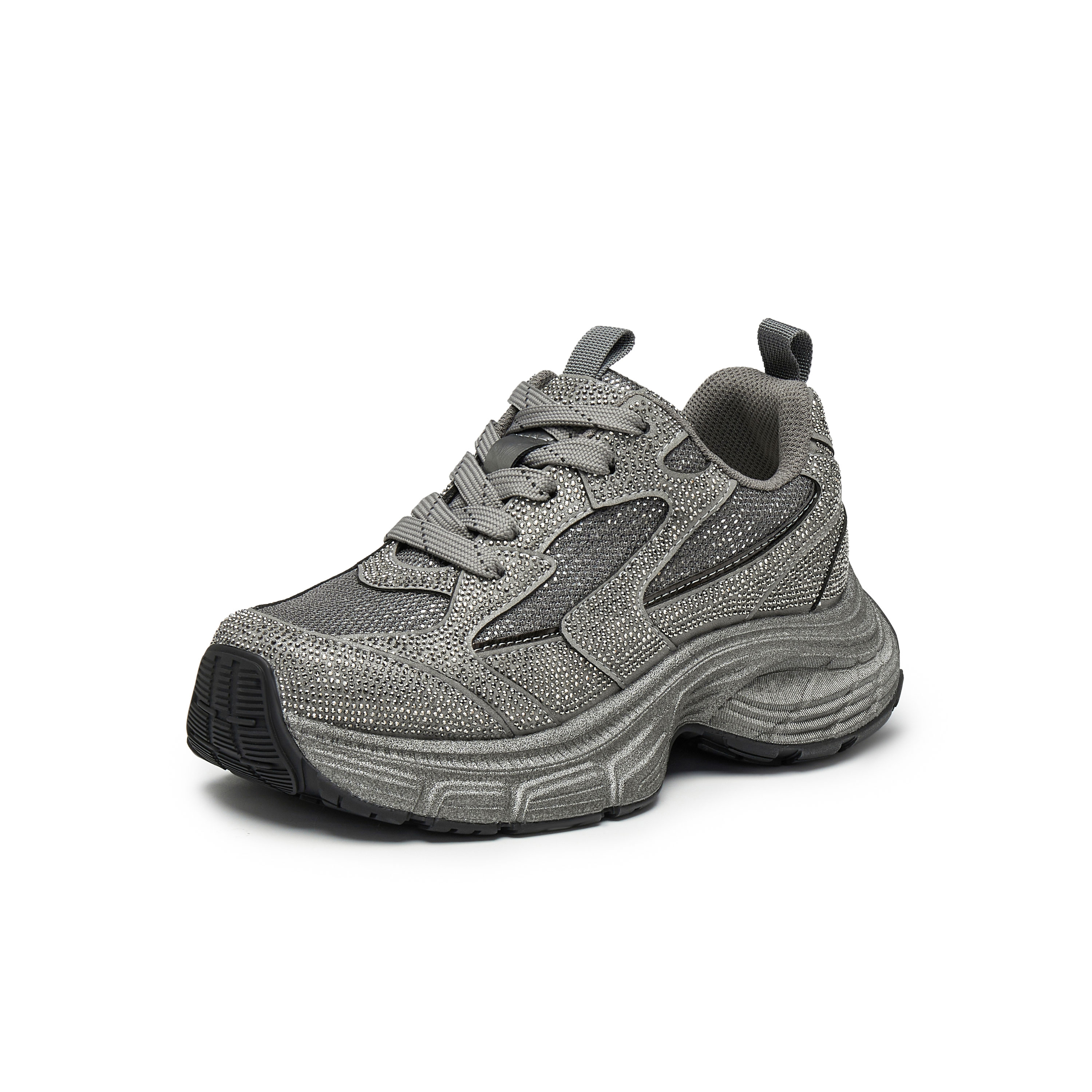 天美意2025春新款休闲系带厚底增高运动鞋水钻女老爹鞋KG057AM5