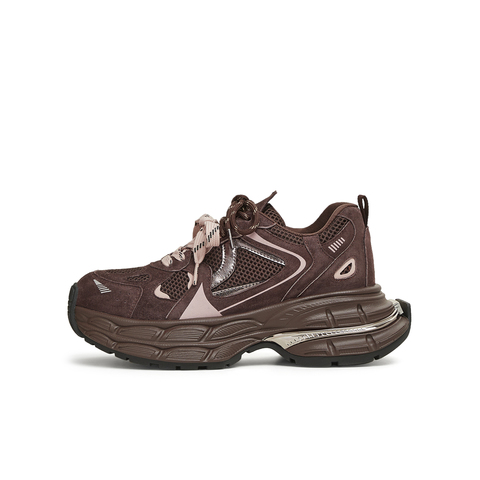 天美意2025春新款厚底休闲系带双鞋带复古增高女老爹鞋KD072AM5