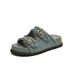 天美意2025夏新款牛仔布皮带扣休闲时尚厚底女勃肯鞋KK023BT5