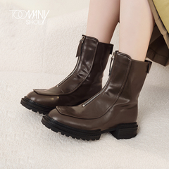 Toomanyshoes女鞋2021秋冬新品Olive粗跟厚底低筒通勤短靴时装靴