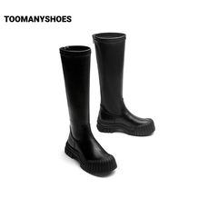 Toomanyshoes曲奇靴子新款熔岩巧克力饼干鞋黑色长靴女高筒骑士靴
