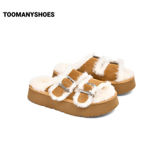 Toomanyshoes毛毛鞋2024秋冬新款秋风起厚底真皮美拉德勃肯拖鞋女