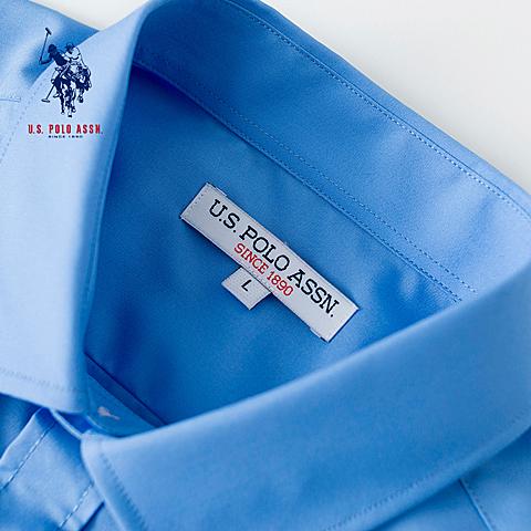 uspolo 美国马球协会商务休闲polo衬衫英伦风男士衬衫长袖纯色蓝色衬衫 蓝色 U041LS