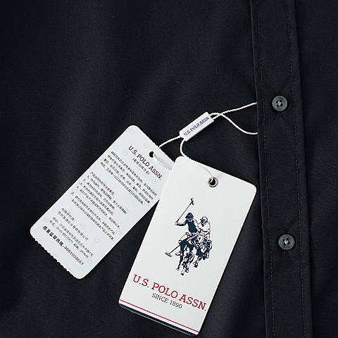 uspolo 美国马球协会商务休闲polo衬衫英伦风男士衬衫长袖纯色蓝色衬衫 黑色 U041HS