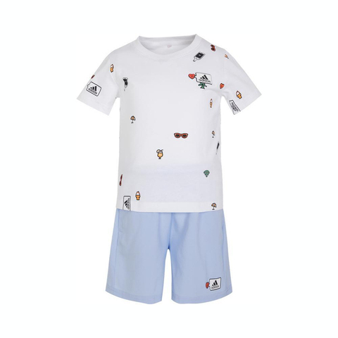 adidas kids阿迪达斯小童2023女小童LG SS TEE SET短袖针织套服IN3265