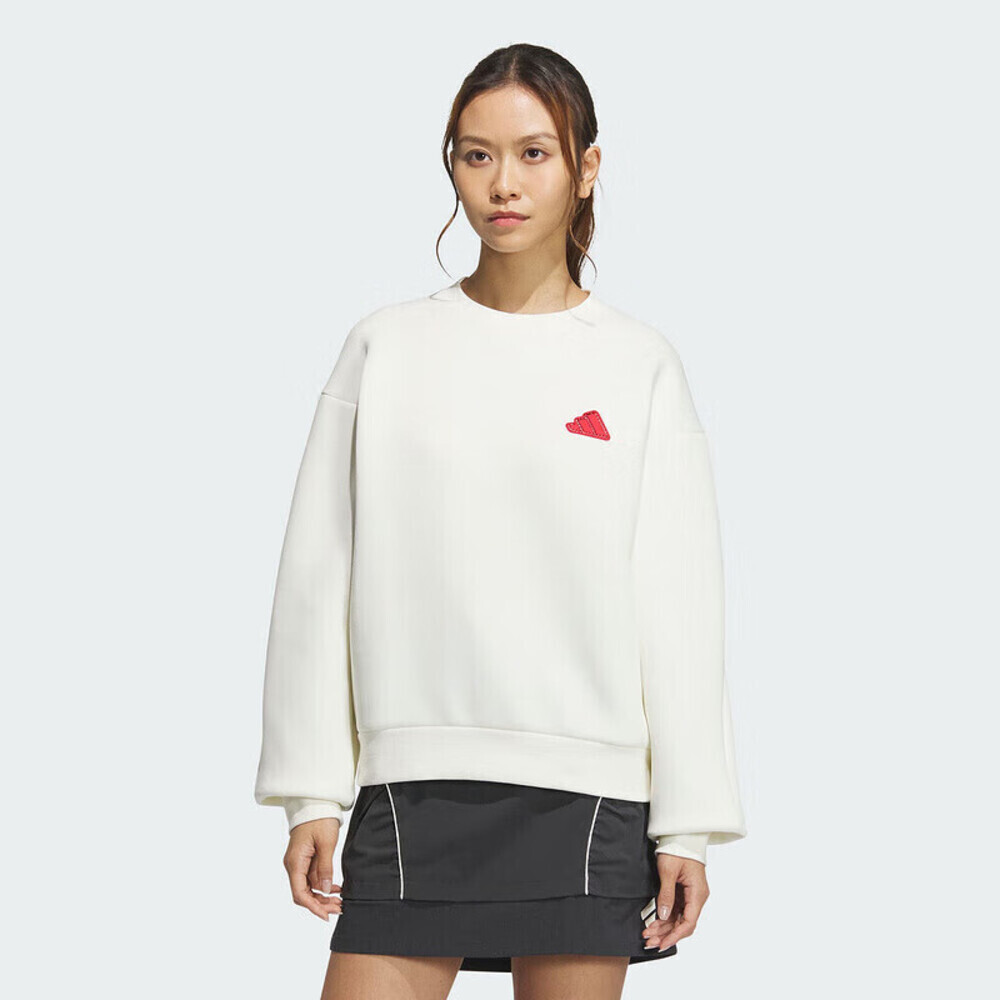 adidas阿迪达斯2024女子CW CREW针织无帽卫衣JZ1641