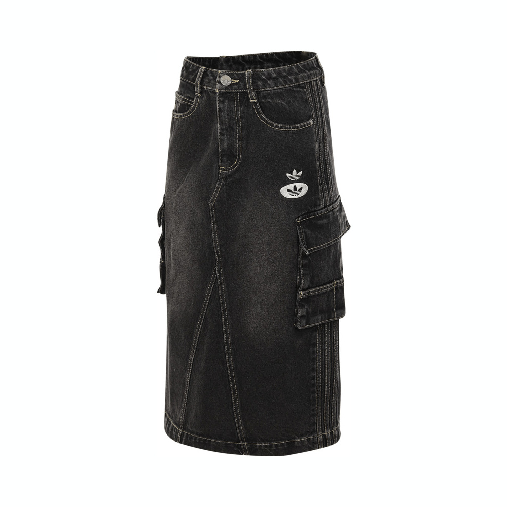 Adidas Original阿迪三叶草2025女子RAC DENIM SKIRT牛仔长裙JX6864