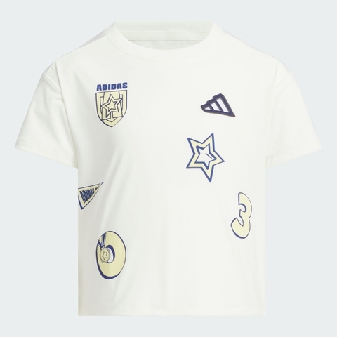 adidas阿迪达斯2025女小童LG SS TEE针织无领短TJM3438