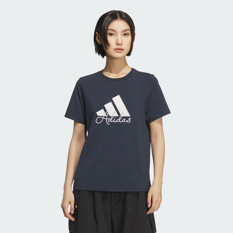 adidas阿迪达斯2025女子W LOGO GFX TEE针织无领短TKF2679