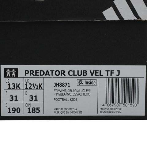 adidas阿迪达斯2025男小童PREDATOR CLUB VEL TF J足球常规JH8871