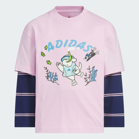 adidas阿迪达斯2025女小童LK GFX LL TEE针织无领长TKC2788