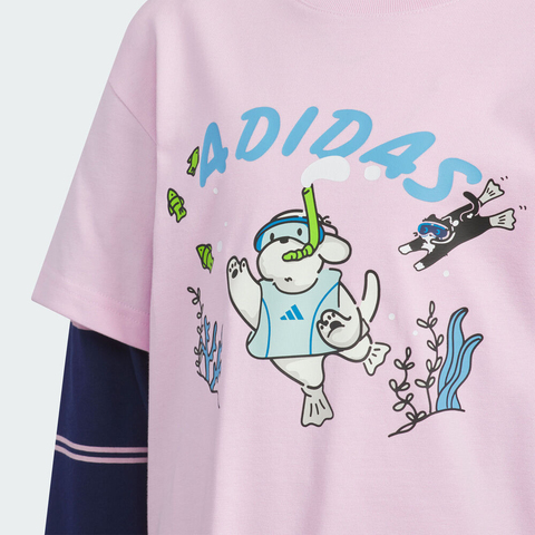 adidas阿迪达斯2025女小童LK GFX LL TEE针织无领长TKC2788