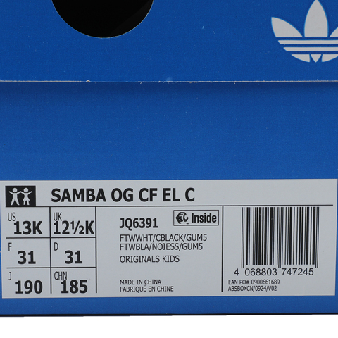 adidas阿迪达斯2025男小童SAMBA OG CF EL C三叶草童装JQ6391