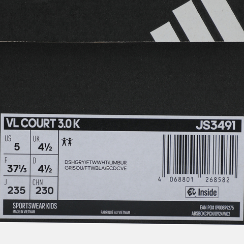 adidas阿迪达斯2025女大童VL COURT 3.0 K女训童装JS3491