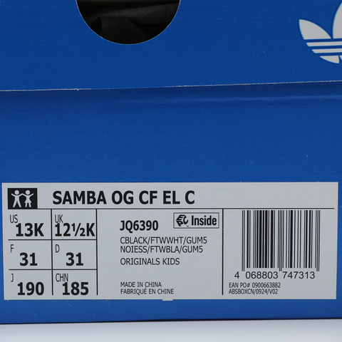adidas阿迪达斯2025男小童SAMBA OG CF EL C三叶草童装JQ6390