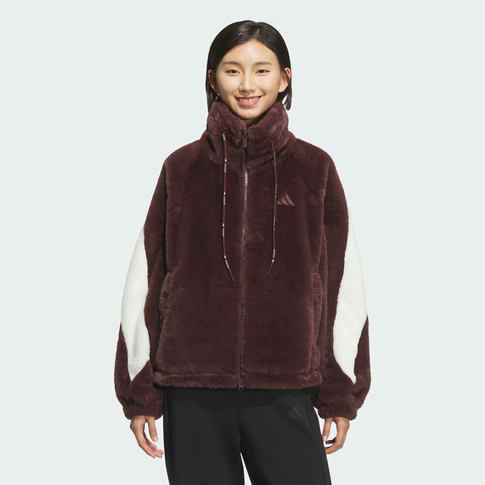 adidas阿迪达斯2025女子MS WARM JKT2人造毛绒外套KC0078