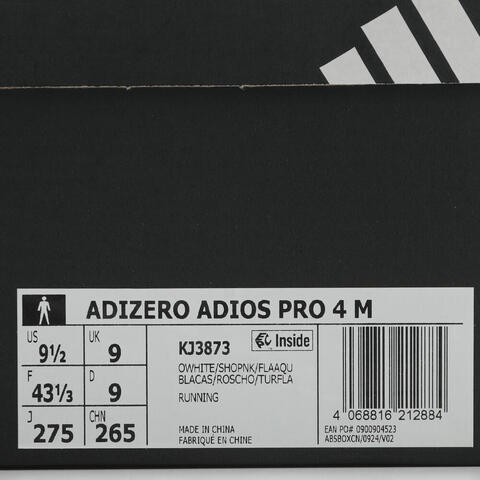 adidas阿迪达斯2025男子ADIZERO ADIOS PRO 4 M跑步竞技KJ3873