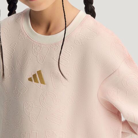 Adidas Kids阿迪儿童2025女小童LK KN CREW针织无帽卫衣KV4478