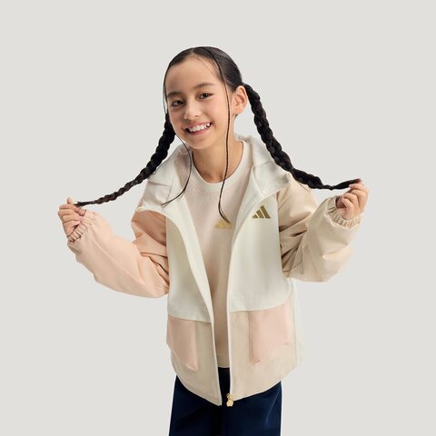 Adidas Kids阿迪儿童2025女小童LK WV WARM JKT针织连帽外套KV6983