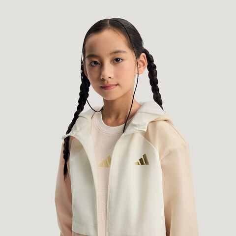 Adidas Kids阿迪儿童2025女小童LK WV WARM JKT针织连帽外套KV6983