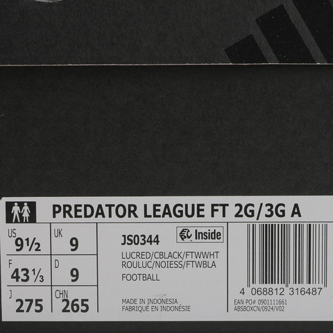 adidas阿迪达斯2026中性PREDATOR LEAGUE FT 2G/3G AG足球常规JS0344