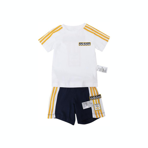 adidas originals阿迪三叶草小童2024男婴童SHORT TEE SET短袖针织套服IN2103