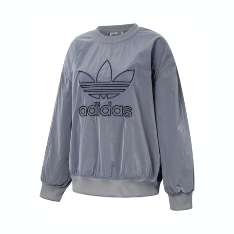 Adidas Original阿迪三叶草2025女子WOVEN CREW梭织无帽卫衣JD2588