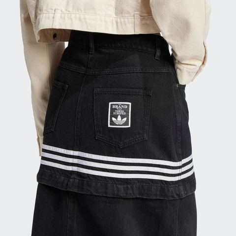 Adidas Original阿迪三叶草2025女子DENIM SKIRT牛仔长裙JJ3096