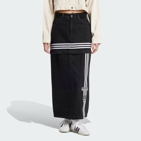 Adidas Original阿迪三叶草2025女子DENIM SKIRT牛仔长裙JJ3096