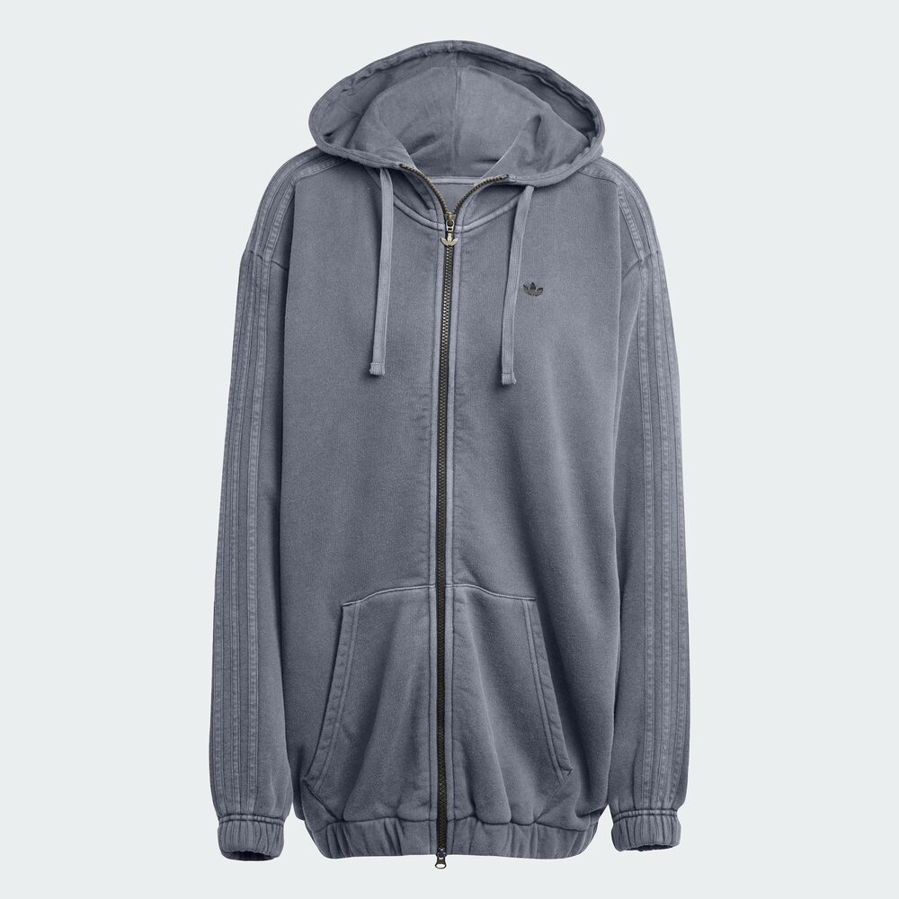 Adidas Original阿迪三叶草2025女子WASH ZIP HOODIE针织连帽外套JD0054