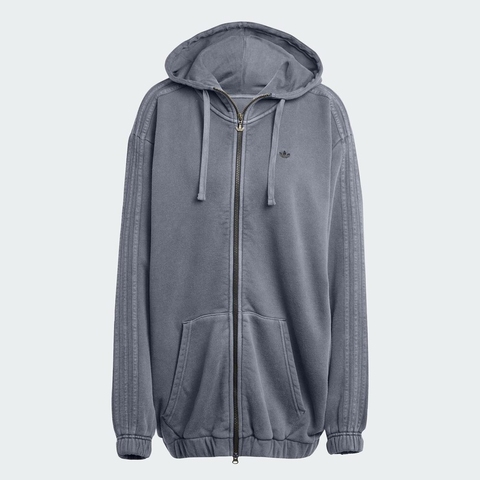 Adidas Original阿迪三叶草2025女子WASH ZIP HOODIE针织连帽外套JD0054