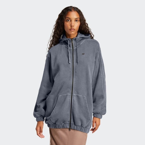 Adidas Original阿迪三叶草2025女子WASH ZIP HOODIE针织连帽外套JD0054