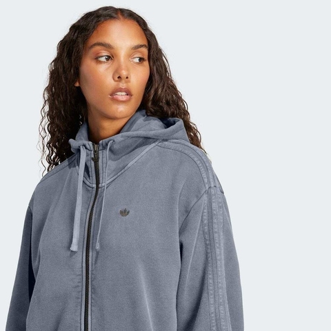 Adidas Original阿迪三叶草2025女子WASH ZIP HOODIE针织连帽外套JD0054
