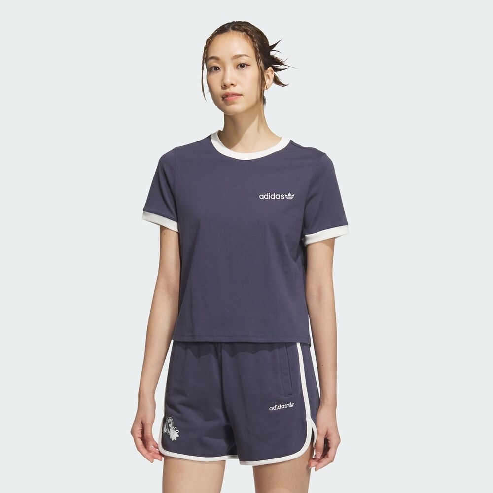 adidas Originals阿迪三叶草2025女子SC GFX S TEE W1针织无领短TJM7973