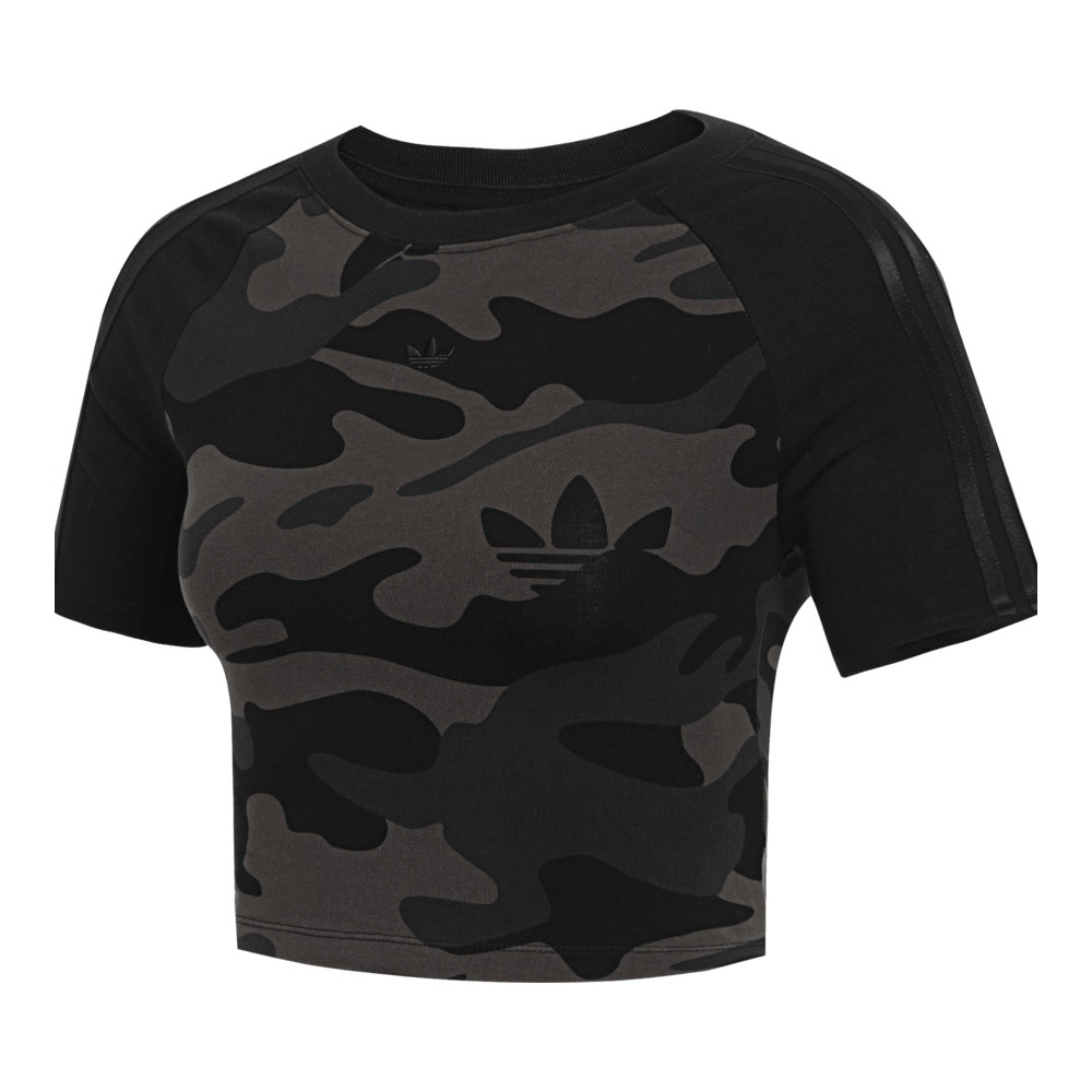 adidas Originals阿迪三叶草2025女子CAMO BABY TEE针织无领短TJI5740