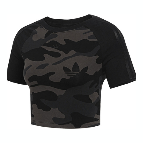 adidas Originals阿迪三叶草2025女子CAMO BABY TEE针织无领短TJI5740